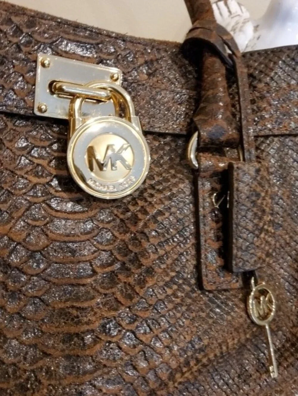 Michael Kors Hamilton Large Leather Moca Tote with Gold Hardware